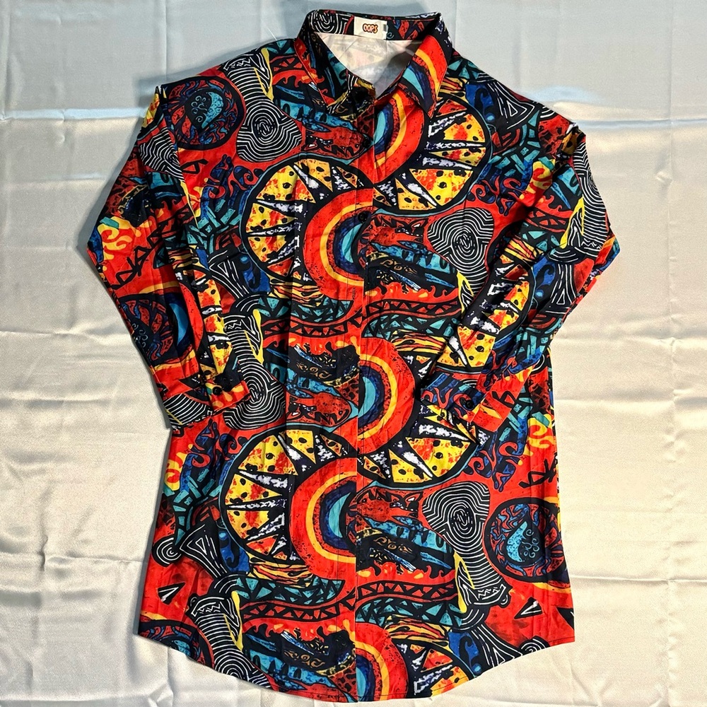 Multi-Patterned Button Down Shirt Dress SZ M